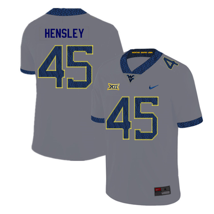 2019 Men #45 Adam Hensley West Virginia Mountaineers College Football Jerseys Sale-Gray - Click Image to Close
